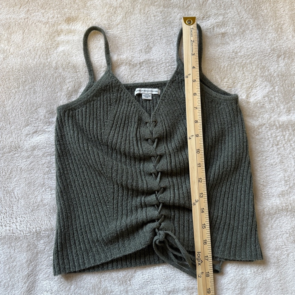 American Eagle Outfitters Women's Ribbed Knit Lace-Up Tank Top - Olive Green - Picture 4 of 6
